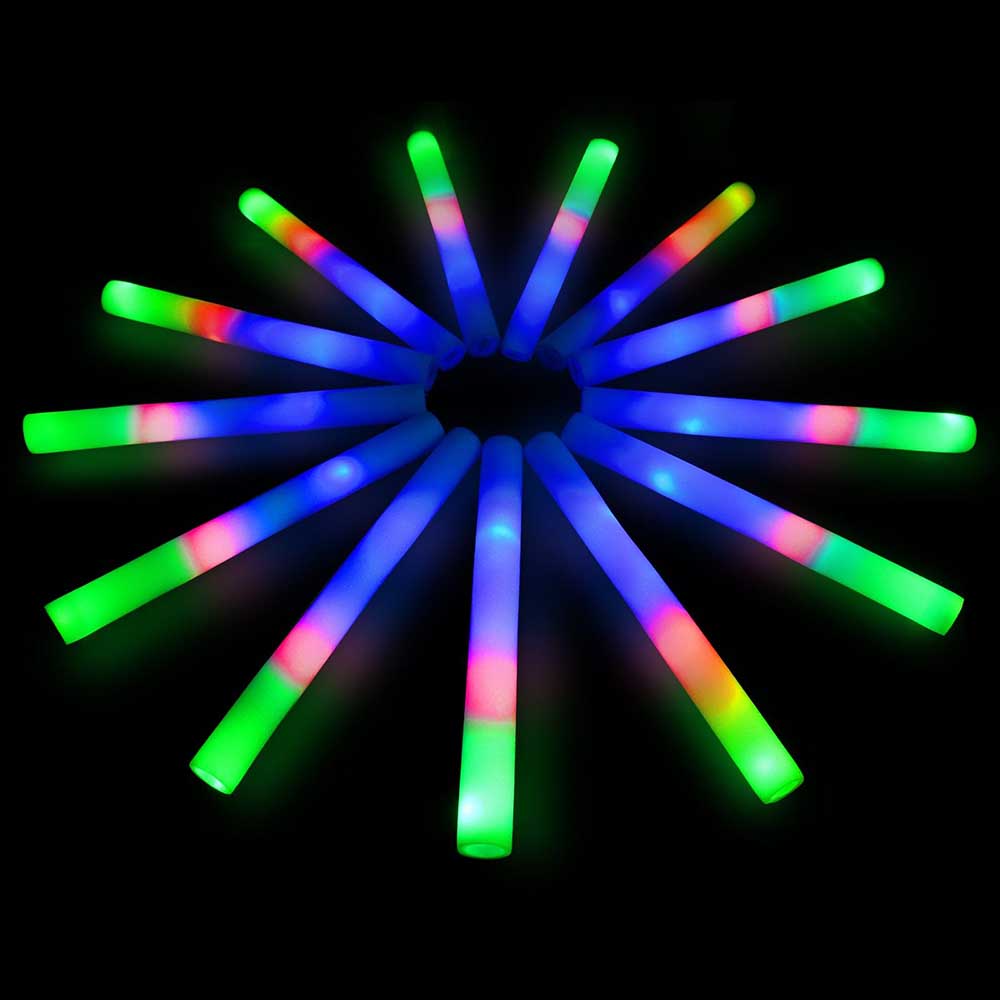 200 Customizable Pack of 16 Inch Multi Color Flashing Glow LED Foam Sticks,  Wands, Batons 3 Modes Multi-color/single Color LED Foam Stick 