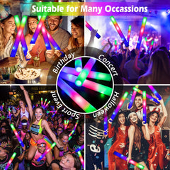 110 Pack LED Foam Glow Sticks with 3 Flashing Modes for Halloween, Weddings, New Year’s Eve, Sports Events, Raves, and Glow Party