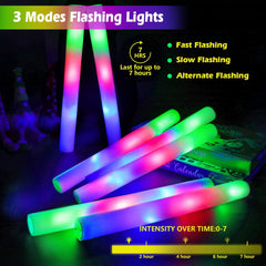 110 Pack LED Foam Glow Sticks with 3 Flashing Modes for Halloween, Weddings, New Year’s Eve, Sports Events, Raves, and Glow Party